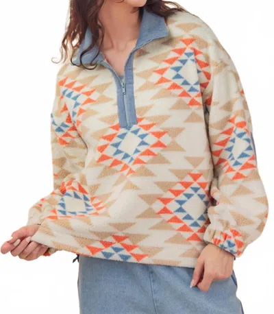 Very J Aztec Fleece Pullover In Blue Aztec