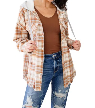 Very J Best Of The Best Hooded Shacket In Brown In Beige