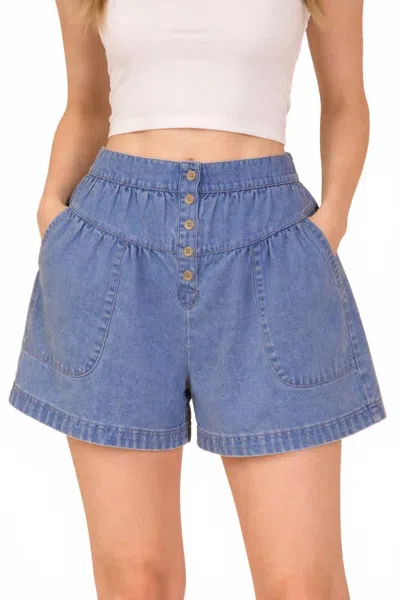 Very J Button Down Jean Shorts In Mineral Washed Chambray In Multi