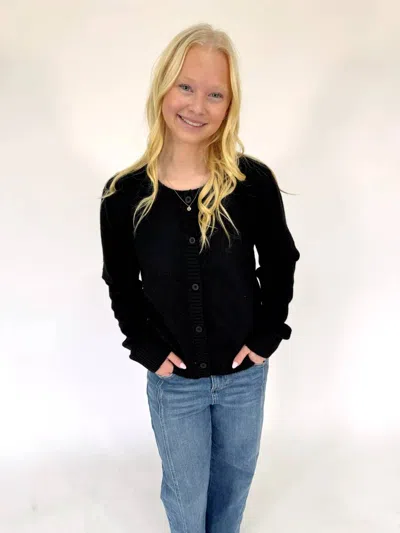 Very J Button Front Cardigan Sweater In Black In Multi