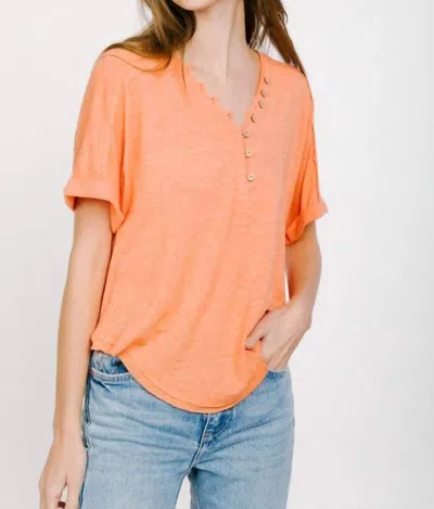 Very J Button Roll Up Sleeve Knit Top In Orange In Pink