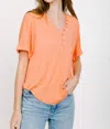 Very J Button Roll Up Sleeve Knit Top In Orange In Orange