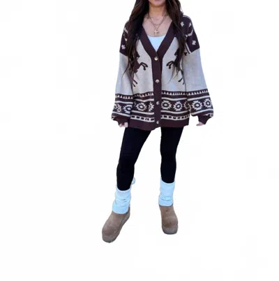 Very J Canyon Button-down Front Cardigan In Brown In Multi