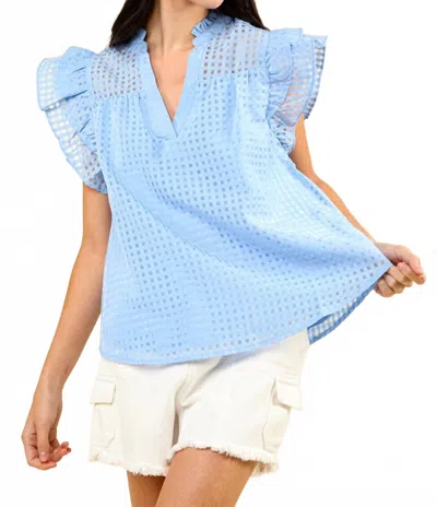 Very J Checkered Ruffled Blouse In Blue
