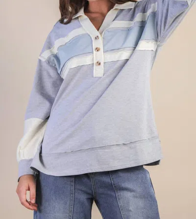 Very J Color Block Oversize Pullover In Heather Gray In Blue