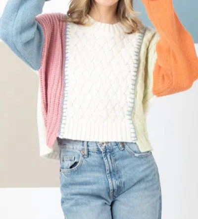 Very J Colorblock Cable Sweater In Multi In White