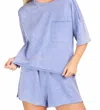 Very J Comfy Knit Top & Shorts Set In Mineral Washed In Blue