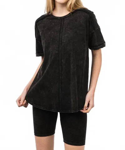 Very J Comfy Washed Biker Top And Short Set In Black