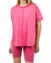 Very J Comfy Washed Biker Top And Short Set In Pink In Pink