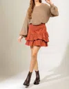 Very J Corduroy Ruffle Skirt In Rust In Pink