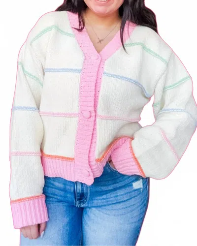 Very J Cotton Candy Sweater Cardigan In Multi In White