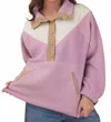 Very J Cozy Oversized Fleece Pullover Sweatshirt In Blush In Pink