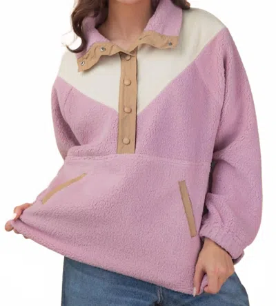 Very J Cozy Oversized Fleece Pullover Sweatshirt In Blush In Pink