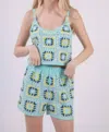 Very J Crochet Tank & Short Set In Blue In Blue