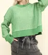 Very J Cropped Stripe Sweater In Green In Green