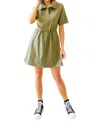 Very J Darla Button Up Collared Dress In Olive In Green
