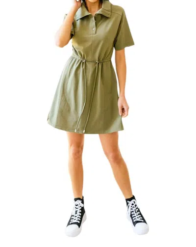 Very J Darla Button Up Collared Dress In Olive In Green