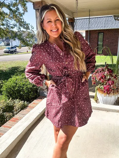 Very J Denim Floral Button Down Mini Dress In Wine In Pink