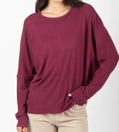 Very J Dolman Sleeve Oversized Comfy Knit Western Top In Wine In Burgundy
