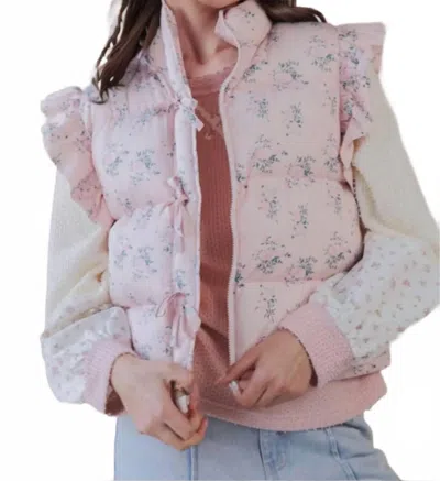 Very J Floral Puffy Vest With Bows In Pink