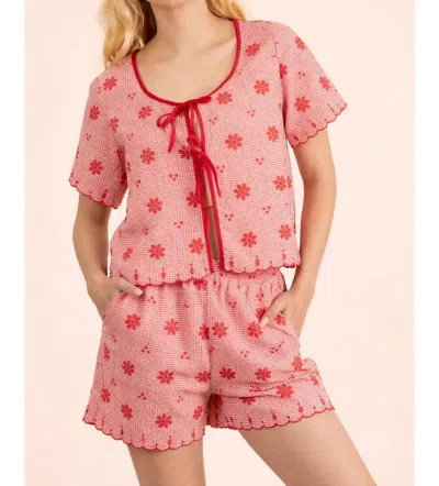 Very J Gingham Tie Top In Red In Pink
