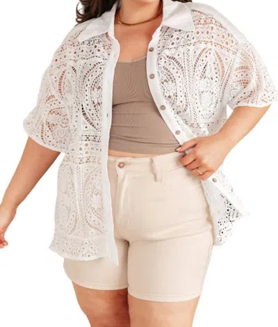 Very J Head In The Clouds Lace Button Down In White