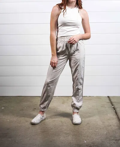 Very J High Waisted Joggers In Coconut Milk In Silver