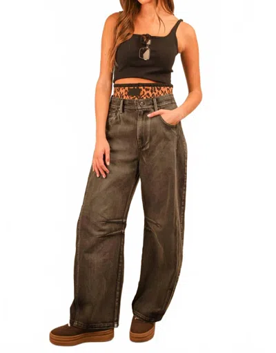 Very J High-waisted Barrel Jeans In Black In Brown