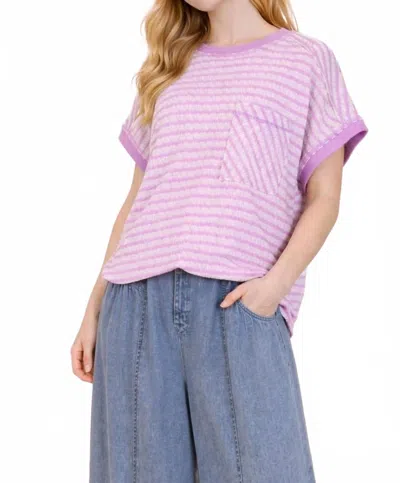 Very J Jewel Striped Tee In Pink In Purple