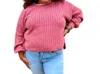 VERY J KENNEDY CONTRAST COLOR DETAIL NECK SWEATER TOP IN PINK