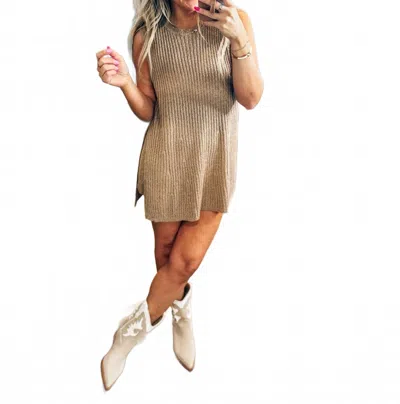 Very J Knit Sweater Comfy Top & Shorts Set In Tan In Gold