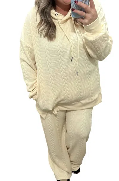Very J Let's Snuggle Cable Knit Set In Cream In Yellow