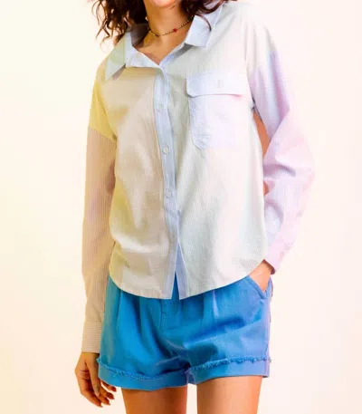 Very J Long Sleeve Color Block Striped Shirt In White Multi