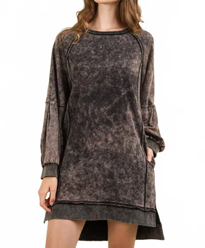 Very J Maggie Sweatshirt Dress In Mineral Washed In Black