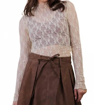 Very J Mesh Lace Long Sleeve Top In Champagne In White