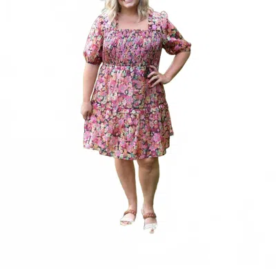 Very J Midnight Blossoms Shimmer Dress In Blue & Pink Floral In Multi