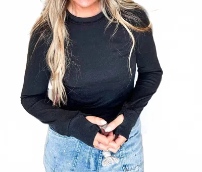 Very J Mineral Wash Fitted Ribbed Top In Black