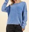 Very J Mineral Wash Sweater Pullover In Blue