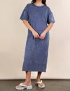 Very J Mineral Washed Casual Comfy Midi Dress In Denim