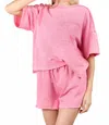 Very J Mineral Washed Comfy Knit Top & Shorts Set In Pink In Multi