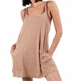 Very J Mineral Washed Knit Mini Dress With Shorts Inside In Taupe In Multi