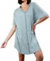 Very J Mineral Washed Ribbed Knit Shift Mini Dress In Blue In Blue
