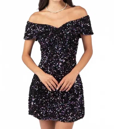 Very J Off Shoulder Fitted Sequin Mini Dress In Black