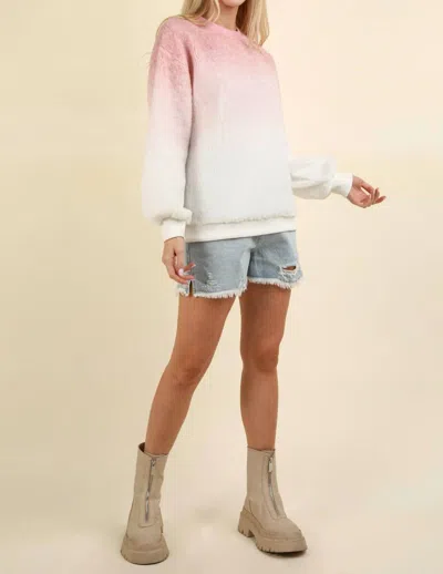 Very J Ombre Sherpa Pullover In Pink In White