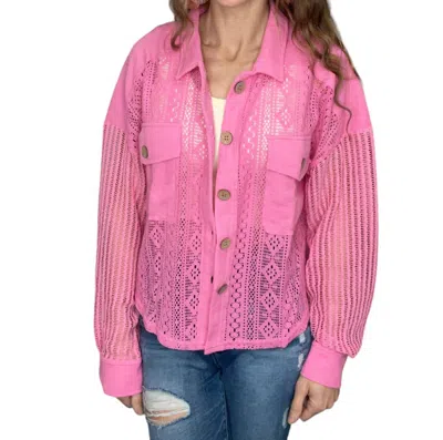 Very J Oversized Lace Shacket In Pink