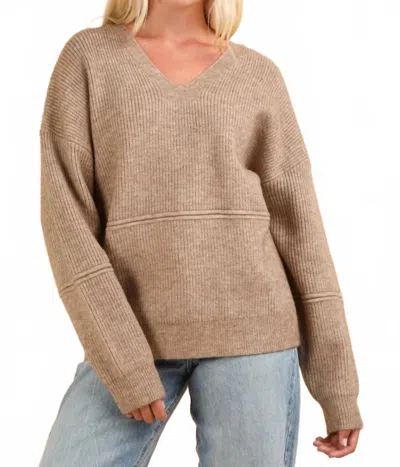 Very J Oversized Seam Detail Drop Shoulder Hooded Sweater In Cream In Brown