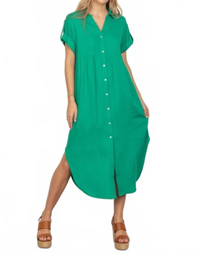 Very J Oversized Solid Linen Woven Midi Dress In Green