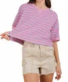 Very J Oversized Stripe Casual Comfy Knit Top In Pink In Pink