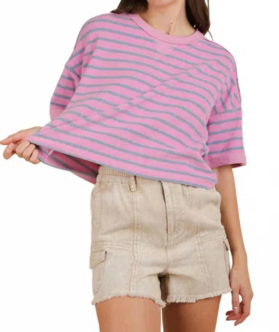 Very J Oversized Stripe Casual Comfy Knit Top In Pink