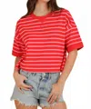 Very J Oversized Stripe Casual Comfy Knit Top In Red In Multi